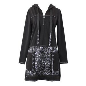 Tricotto Sz S Black Silver Sequin Pockets Zip Detail Cotton Polyester Dress